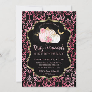 Pink and Gold Pumpkin Frame 21st Birthday Invitation