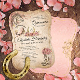 DIY Rose Gold Quinceanera Scroll Invitations