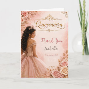 Pink and Gold Quinceañera Thank You Card