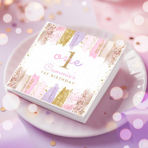 Pink And Gold Rainbow 1st Birthday Party Napkin