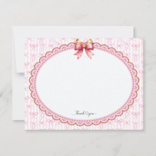 Pink and Gold Ribbon Stationery Thank You Card