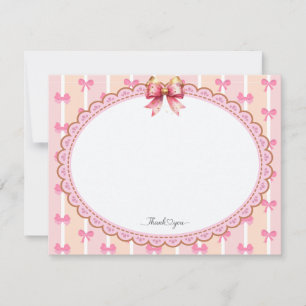 Pink and Gold Ribbon Stationery Thank You Card