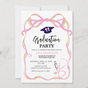 Pink and Gold RN Modern Nurse Graduation Invitation