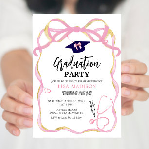 Pink and Gold RN Modern Nurse Graduation Invitation