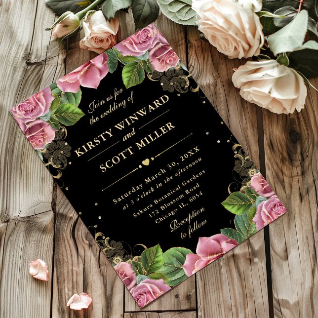 Pink and Gold Roses Floral Wedding Invitation (Creator Uploaded)