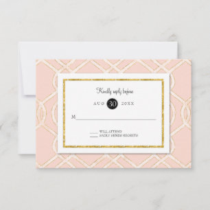 Pink and Gold RSVP Modern Trellis Lattice Pattern Card