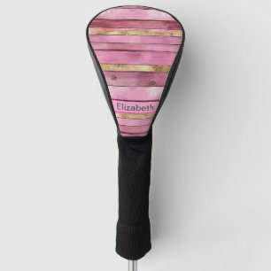 Pink and Gold Rustic Faux Wood Personalized Golf Head Cover
