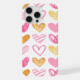 Pink and Gold Scribbled Hearts iPhone Case