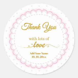 Pink and Gold Script "Thank You With Lots of Love" Classic Round Sticker