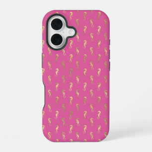 Pink and Gold Seahorse Repeat Pattern iPhone 16 Case