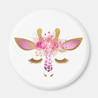 Pink and Gold Sleeping Giraffe Magnet