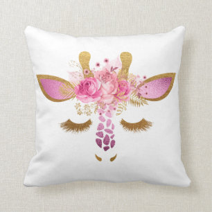 Pink and Gold Sleeping Giraffe Pillow