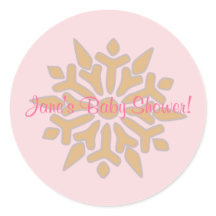 Pink and Gold Snowflake Baby Shower Sticker