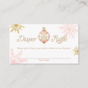 Pink and Gold Snowflake Diaper Raffle Ticket Enclosure Card