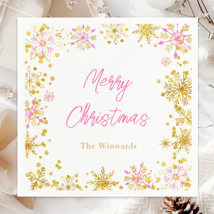 Pink and Gold Snowflakes Christmas Party Napkin