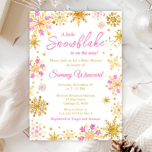 Pink and Gold Snowflakes Winter Baby Shower Invitation