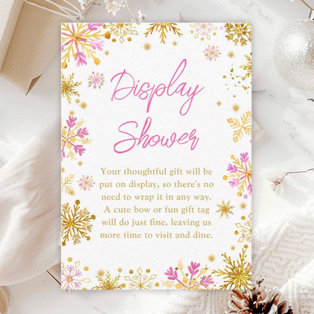 Pink and Gold Snowflakes Winter Display Shower Enclosure Card (Creator Uploaded)
