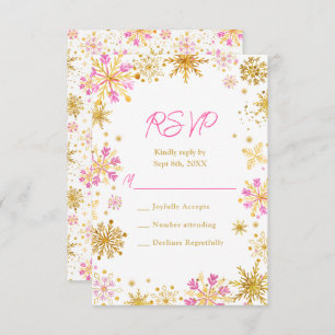 Pink and Gold Snowflakes Winter RSVP Card