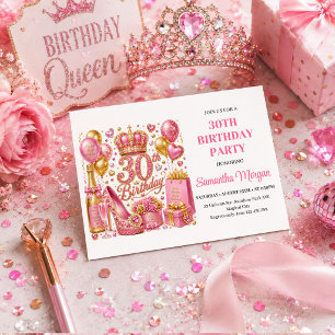 Pink And Gold Sparkle Thirty Birthday Party Invite