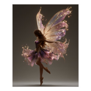 Pink and Gold Starlit Fairy in Flight Poster