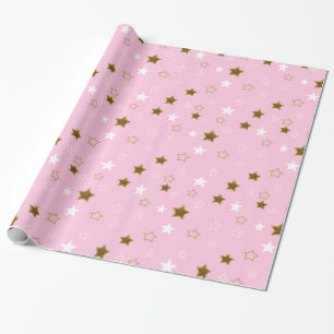 Pink and Gold Stars Gift Wrap