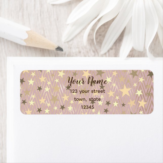 Pink and Gold Stars Return Address Label (Insitu)