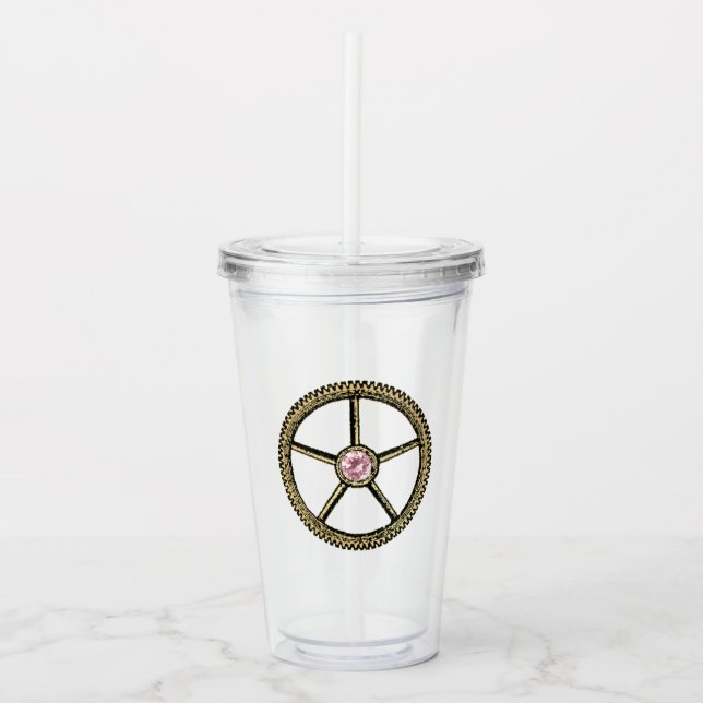 Pink and Gold Steampunk Acrylic Tumbler (Front)