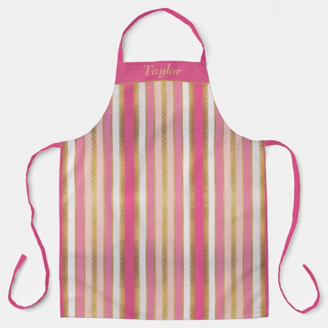 Pink and Gold Stripe Personalised Apron (Front)