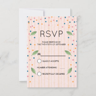 Pink and Gold Stripes Green Leaves & Confetti RSVP
