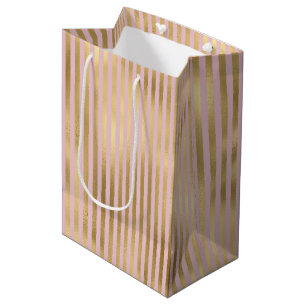 Pink and Gold Stripes Medium Gift Bag