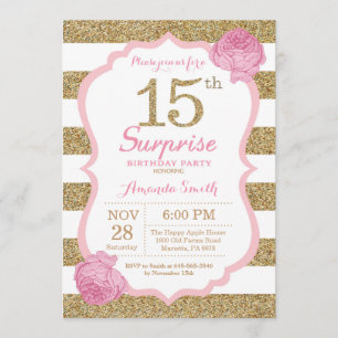 Pink and Gold Surprise 15th Birthday Invitation