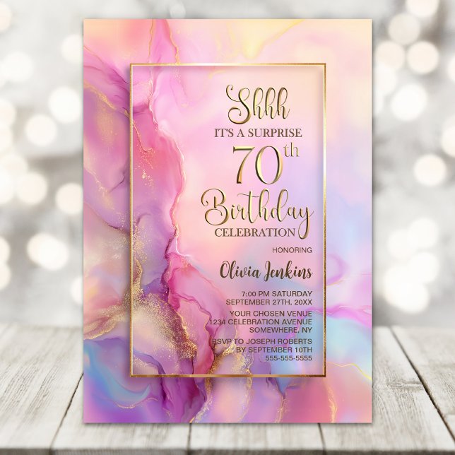 Pink and Gold Surprise 70th Birthday Party Invitation (Creator Uploaded)