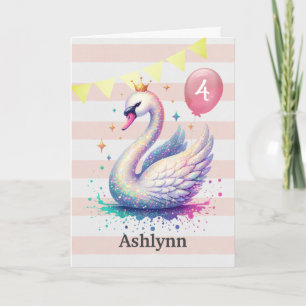 Pink and Gold Swan Princess 4th Birthday Card