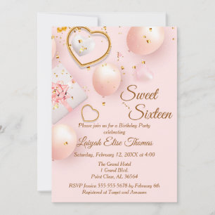 Pink and Gold Sweet Sixteen Birthday Party Invitation