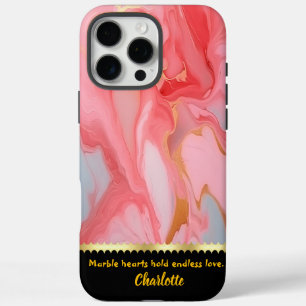 Pink and gold swirls on marble canvas iPhone 16 pro max case
