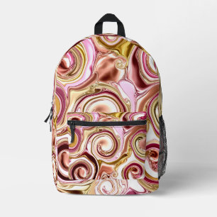 Pink and Gold Swirls Printed Backpack