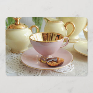 Pink and Gold Teacup Tea Party Invitation