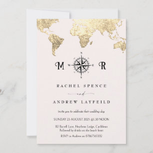 Pink and Gold Travel map wedding invitation