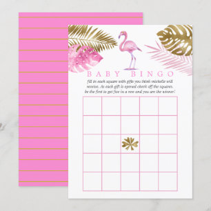 Pink and Gold Tropical Flamingo Baby Shower Bingo Invitation
