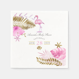 Pink and Gold Tropical Flamingo Girl Baby Shower Napkin