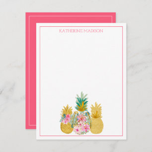 Pink and Gold Tropical Floral Pineapples Card