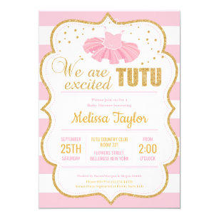 Pink and Gold Tutu Baby Shower Invitation for Girl