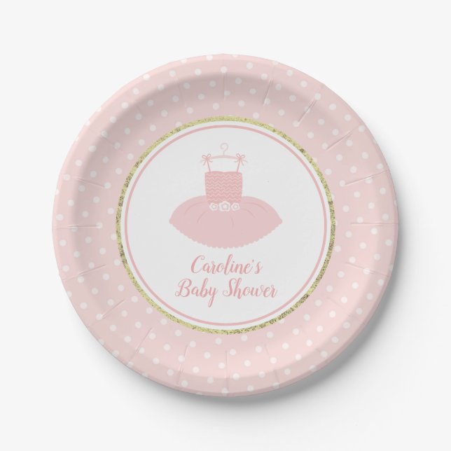 Pink and Gold Tutu Baby Shower Paper Plate (Front)