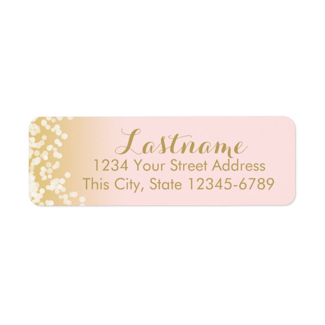 Pink and Gold Twinkle Lights Return Address Label (Front)