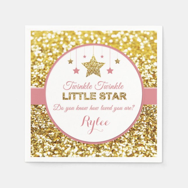 Pink and gold Twinkle Twinkle little star napkins (Front)