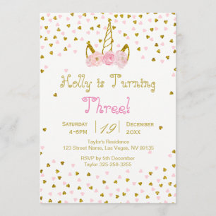 Pink and Gold Unicorn Birthday Invitation