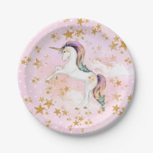 Pink and Gold Unicorn Birthday Party Paper Plates
