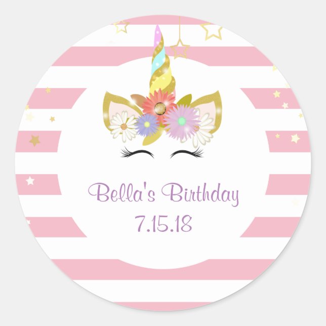 Pink and Gold Unicorn Stickers (Front)
