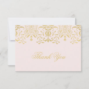 Pink and Gold Vintage Glamour Wedding Thank You Card