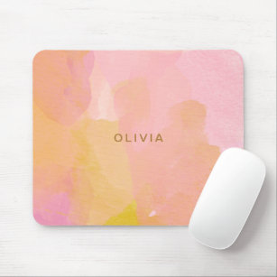 Pink and Gold Watercolor Abstract Painting Mouse Pad